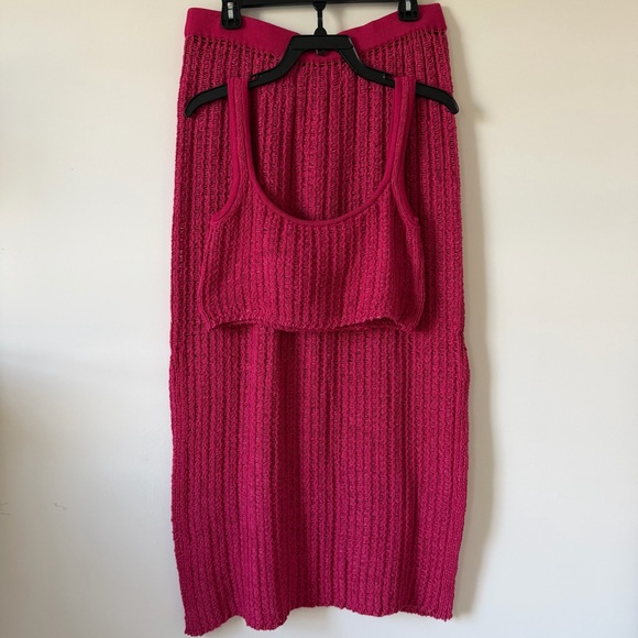 Free People Dresses & Skirts - Free People 2 piece Crop Tank and Midi Skirt Sweater set Pink Size XL NWOT